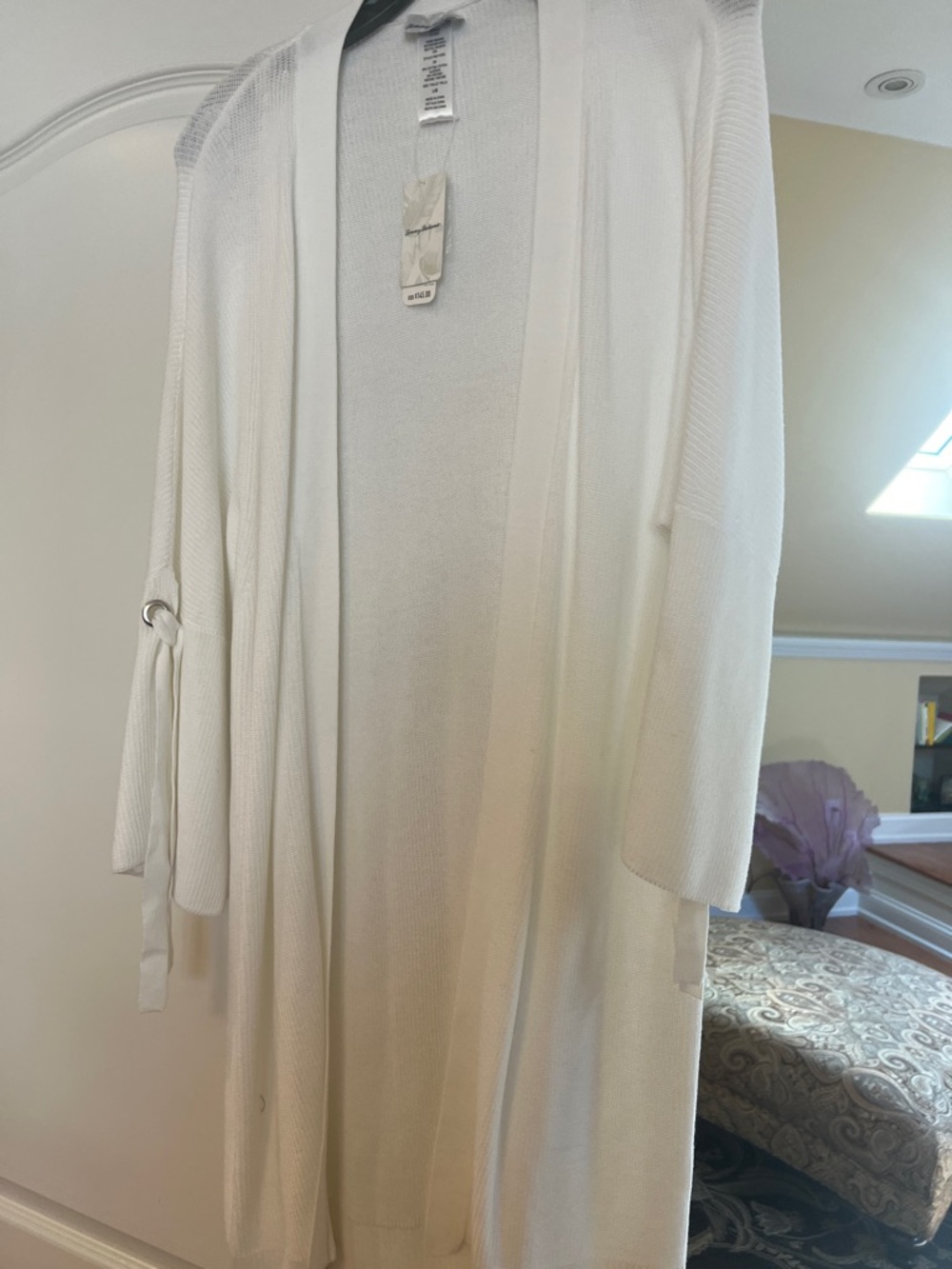 Tommy Bahama Long Open-Front White Knit Cardigan